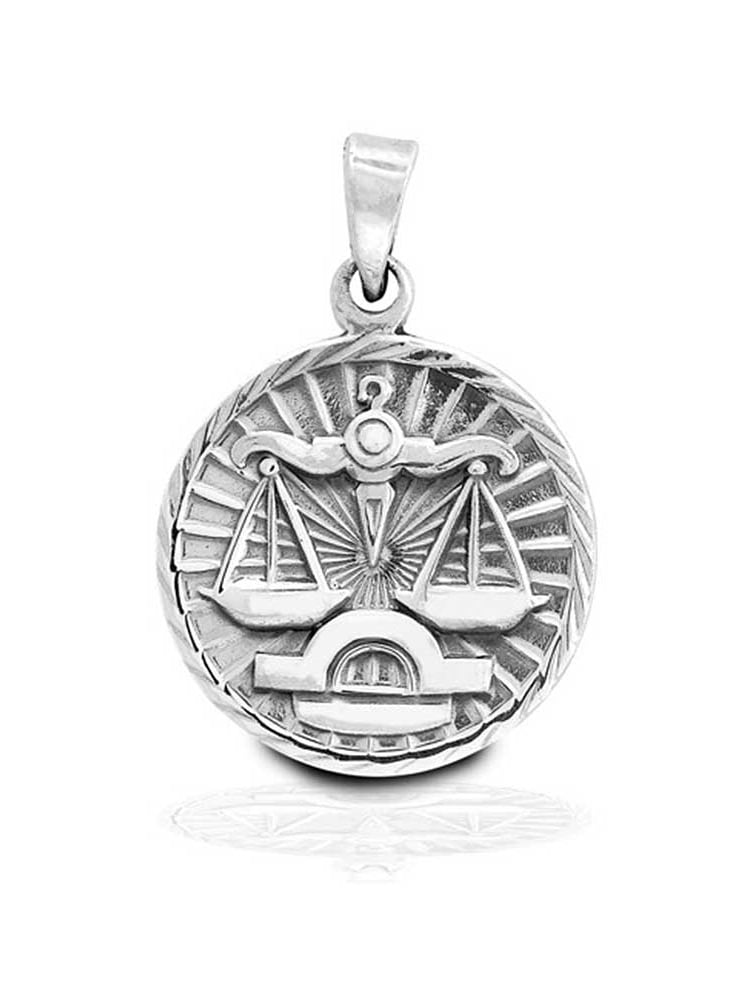 Bling Jewelry Sterling Silver Zodiac Libra Large Medallion Pendant