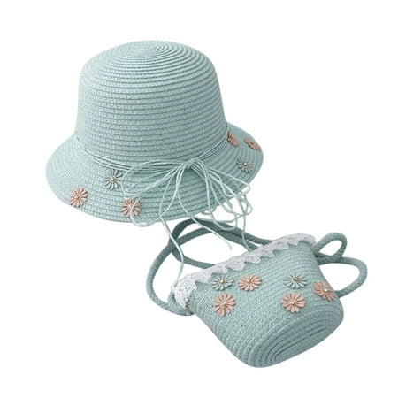 

NECHOLOGY Sis Hats Sunshade Bag Girl Sun Straw Hat Sunscreen Straw Children Beach + Summer Hat Kids Hat Boy Hat And Glove Set Hat Mint Green One Size