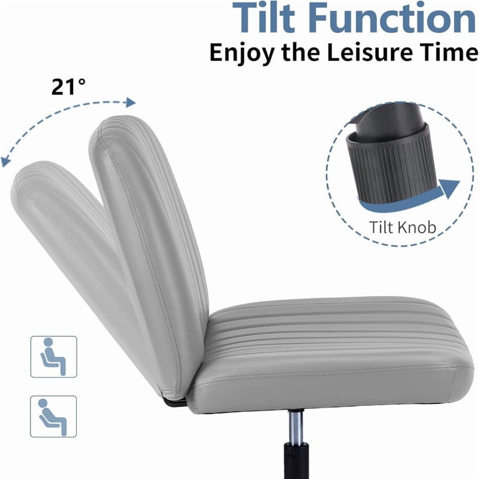 Kelno PU Leather Cross Legged Desk Chair Wide Seat Chair Ergonomic Height Adjustable Swivel Office Vanity Chair, Grey