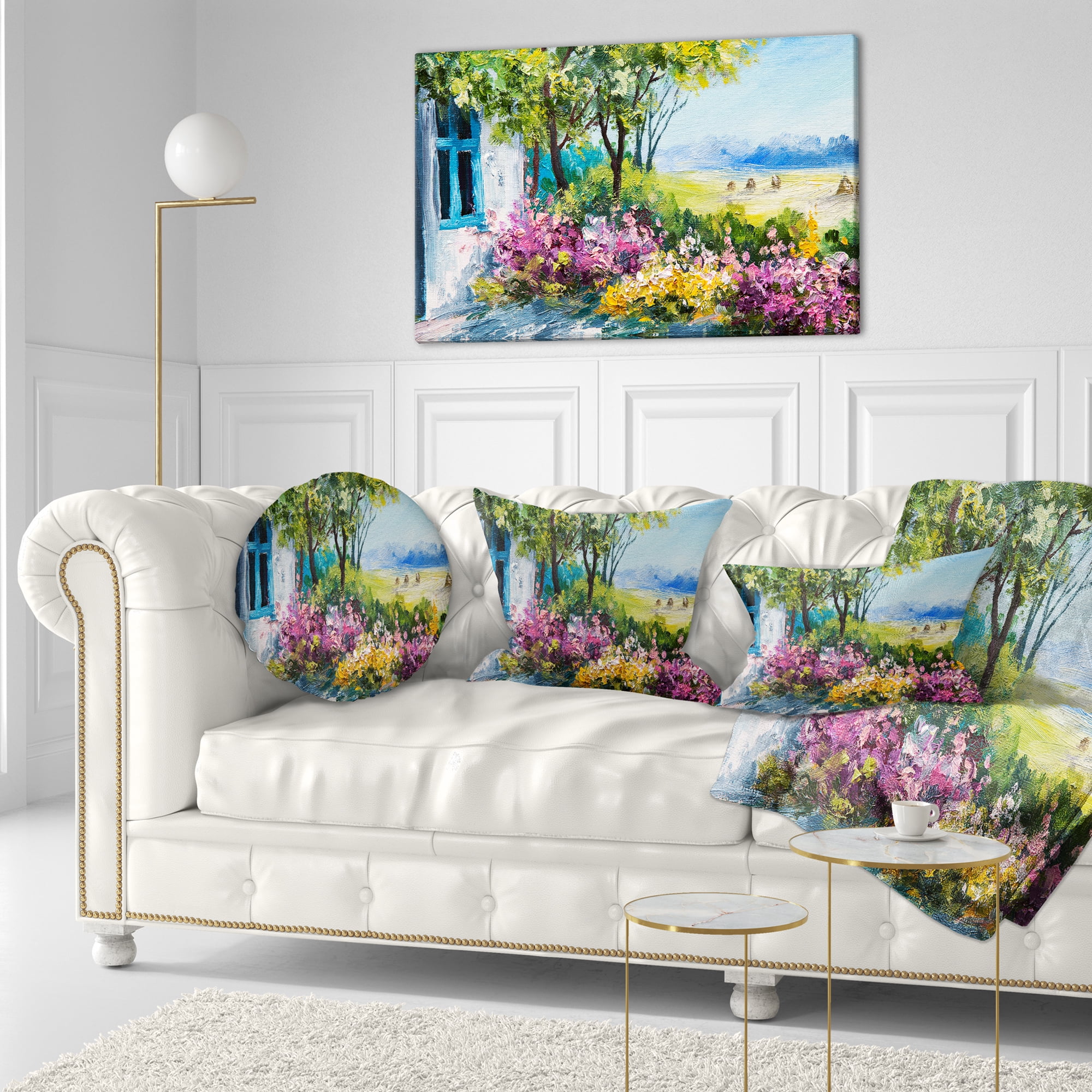 Designart Garden near the House - Landscape Printed Throw Pillow - 12x20