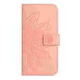 thumbnail image 6 of Flip Wallet Cover Case for iPhone 15 Plus Phone, Premium PU Leather Embossed Sunflower Shockproof Wrist Strap Lanyard Slim Case for iPhone 15 Plus, Pink, 6 of 10