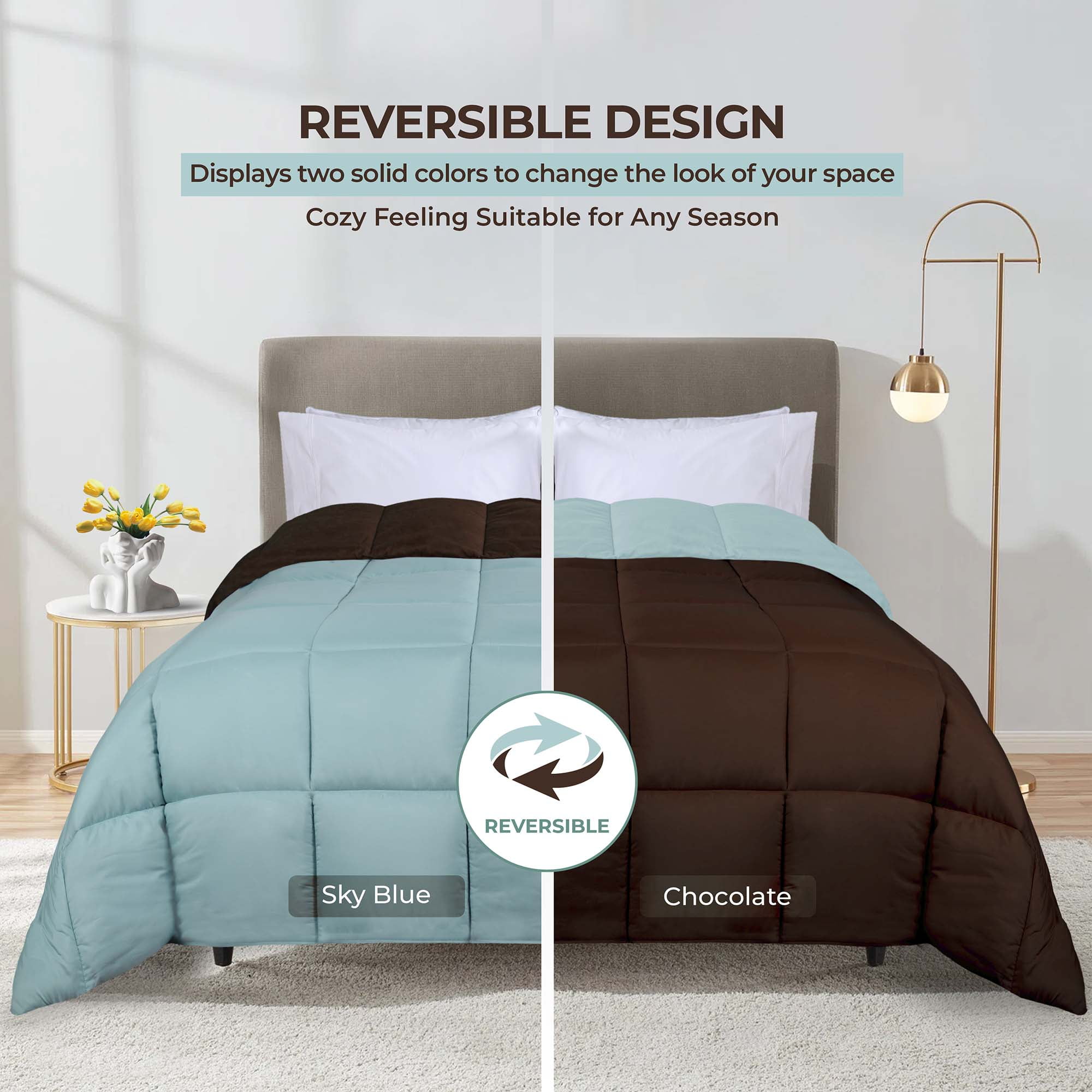 Superior Reversible Down Alternative Comforter, Twin/Twin XL, Choco-Sky Blue