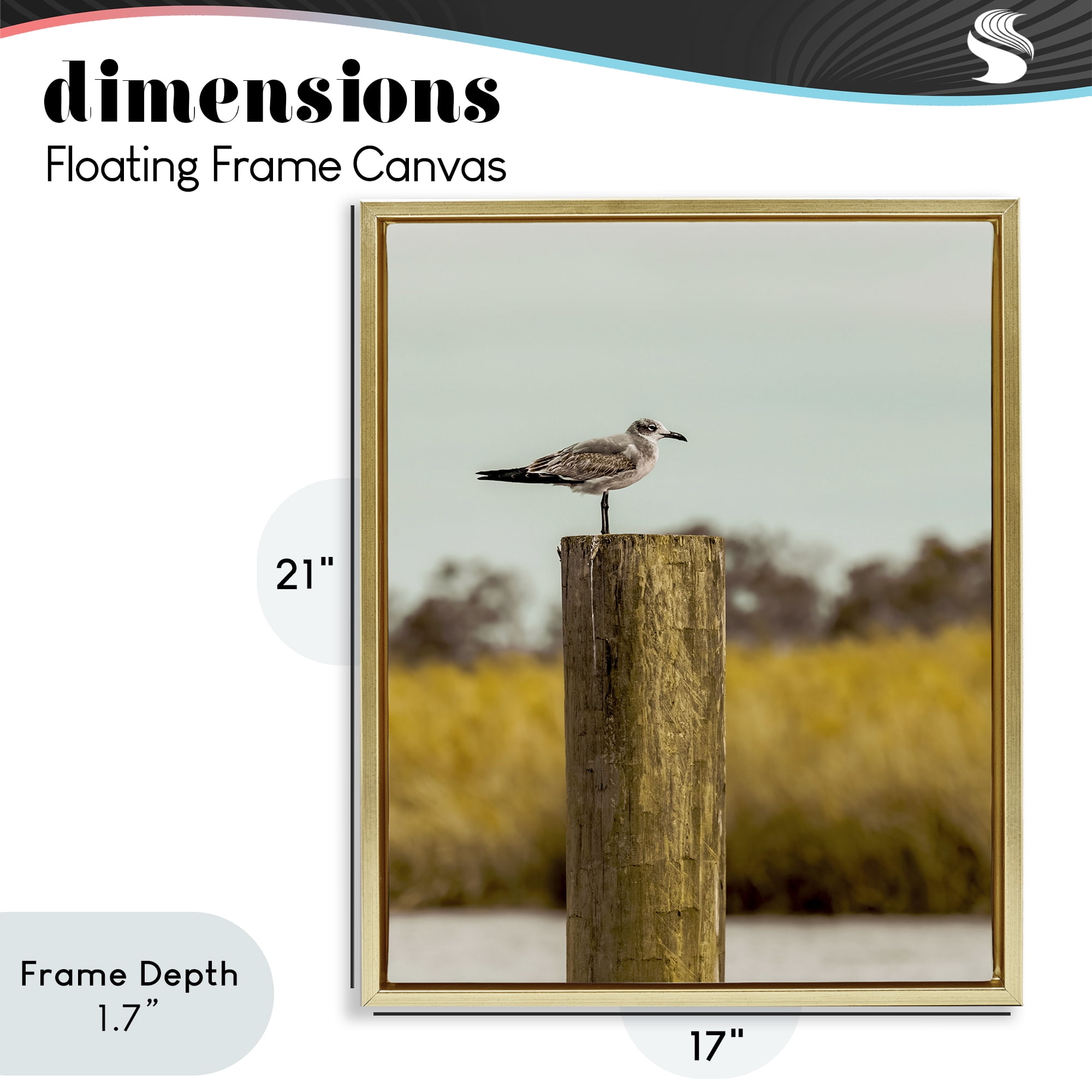 Stupell Industries Gull On Piling Gold Framed Floater Canvas Wall Art, design by Christy Berry