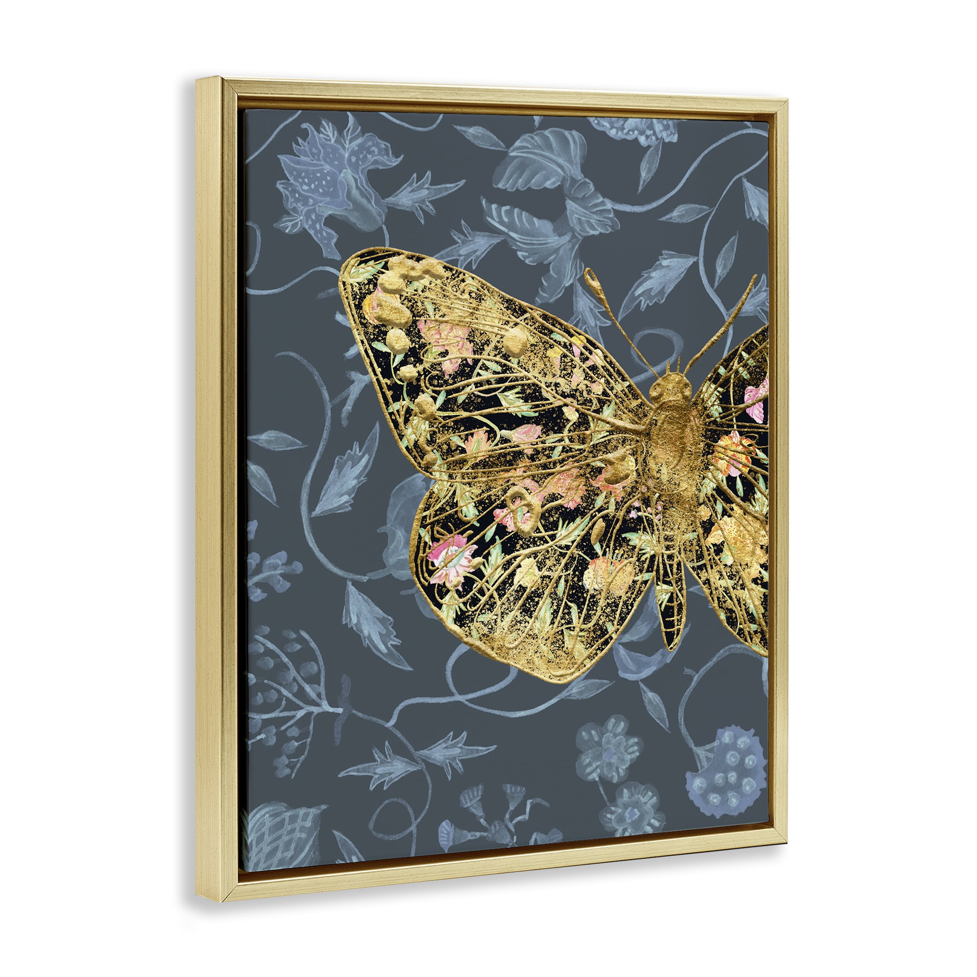 Stupell Industries Glam Traditional Butterfly Animals & Insects Painting Gold Floater Framed Canvas Art Print Wall Art, 17 x 21