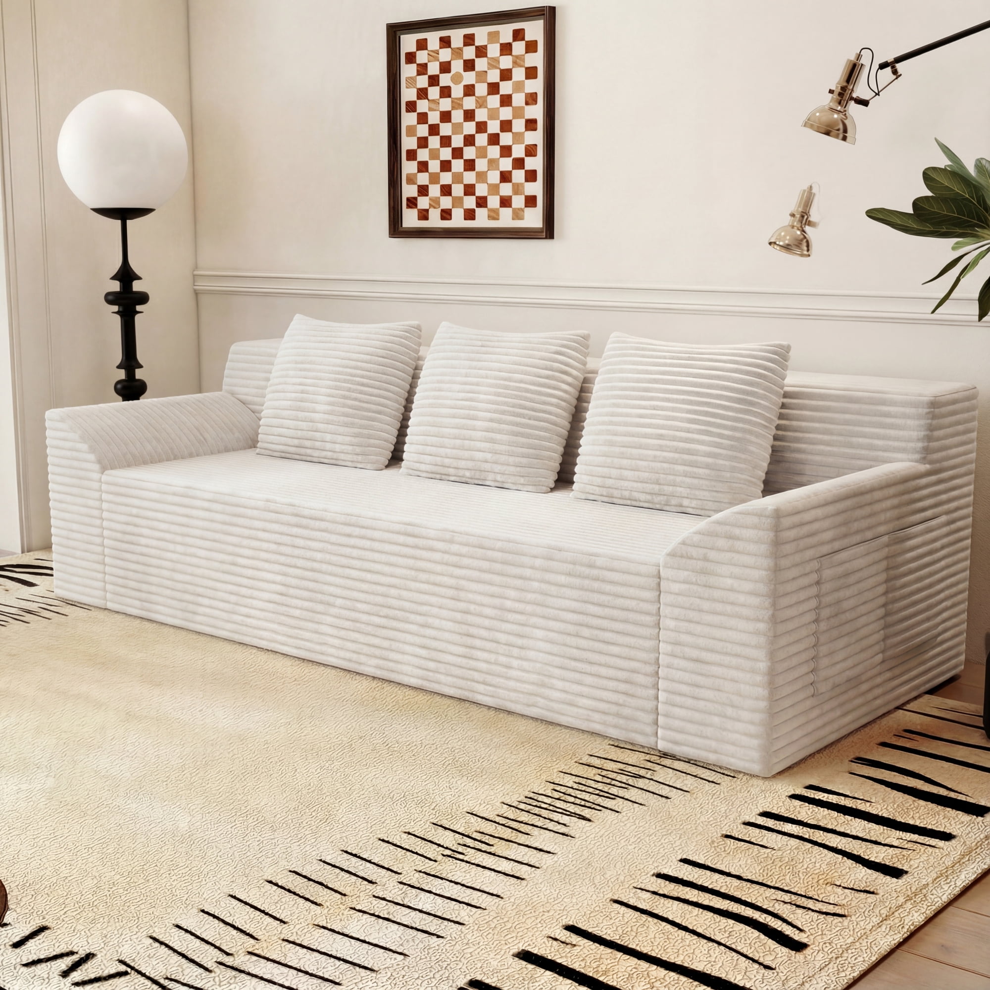 Leumius 71" 3 Seater Cloud Sofa Couch,Modern Corduroy Upholstered Boneless Sofa Couch with Deep Seat for Living Room,No Assembly Required,Ancient White