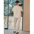 thumbnail image 5 of DOPI Womens Satin Silky Pajama Set Short Sleeve Shirt with Long Pajama Pant Set Soft Loungewear, 5 of 8