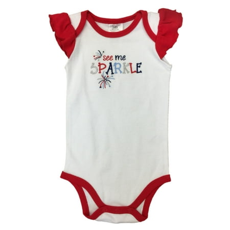 

Infant Girls Baby Patriotic See Me Sparkle Bodysuit 4th of July Creeper 3-6m
