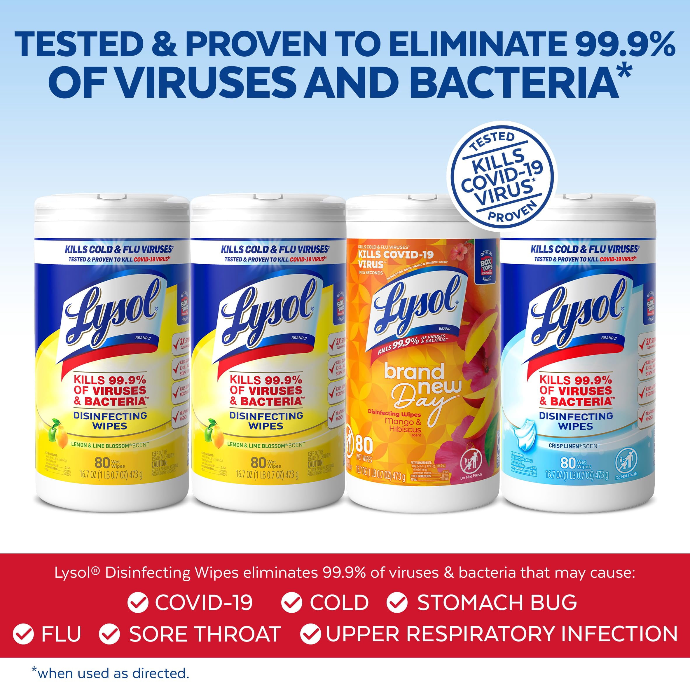 Lysol Disinfectant Wipes Bundle, Multi-Surface Antibacterial Cleaning Wipes, contains x2 Lemon & Lim Blossom, Crisp Linen, Mango & Hibiscus, Pack of 4 C31