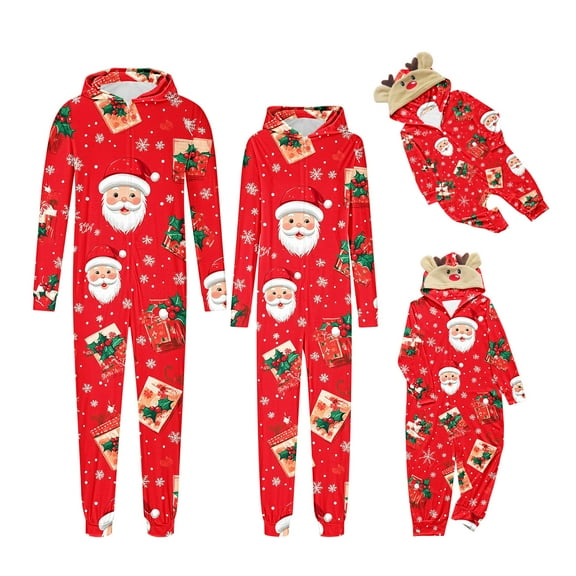 Lovskoo 2024 Family Christmas Pajamas Matching Sets Onesie Deer Hooded Parent-Child Suit Printed Home Wear Pajamas Jumpsuit Wear Baby Dark Blue