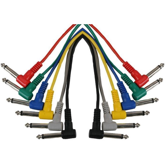 SOUNDLAB 90 deg 6.35mm (1/4") Mono Jack Plug to 90 deg Plug Leads, 300mm 6 Pack