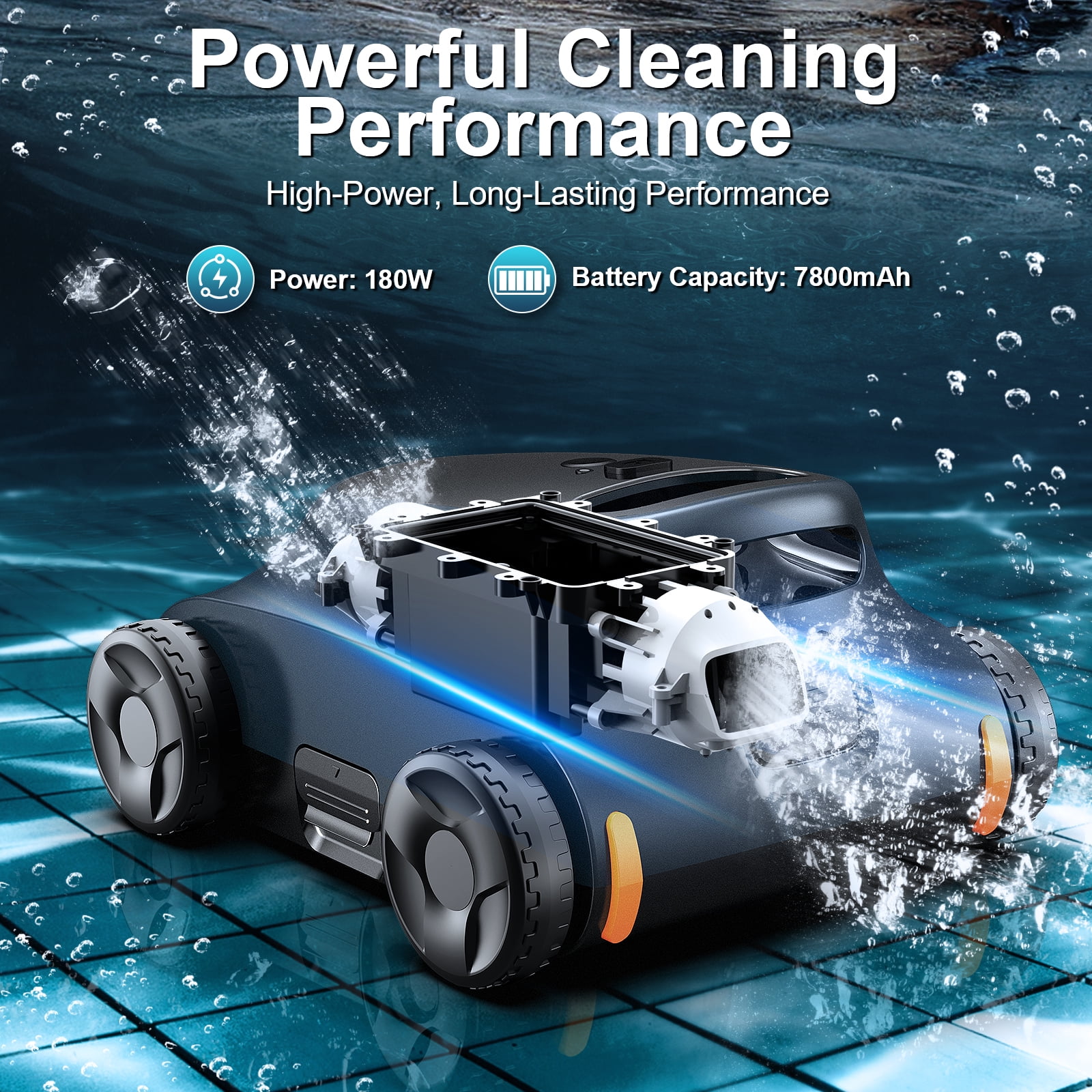 [180 Mins Running] Seauto SAT 10 Pool Vacuum Ultimate Cleaning Companion for Above Ground & Inground Pools - Automatic Water Cleaner with Top Handle and Filter, Dust Removal Robot,