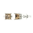 thumbnail image 2 of 2.0 Ct Princess Cut Studs Champagne Crystal 14K White Solid Gold Everyday Dainty Earrings Push Back, 2 of 7