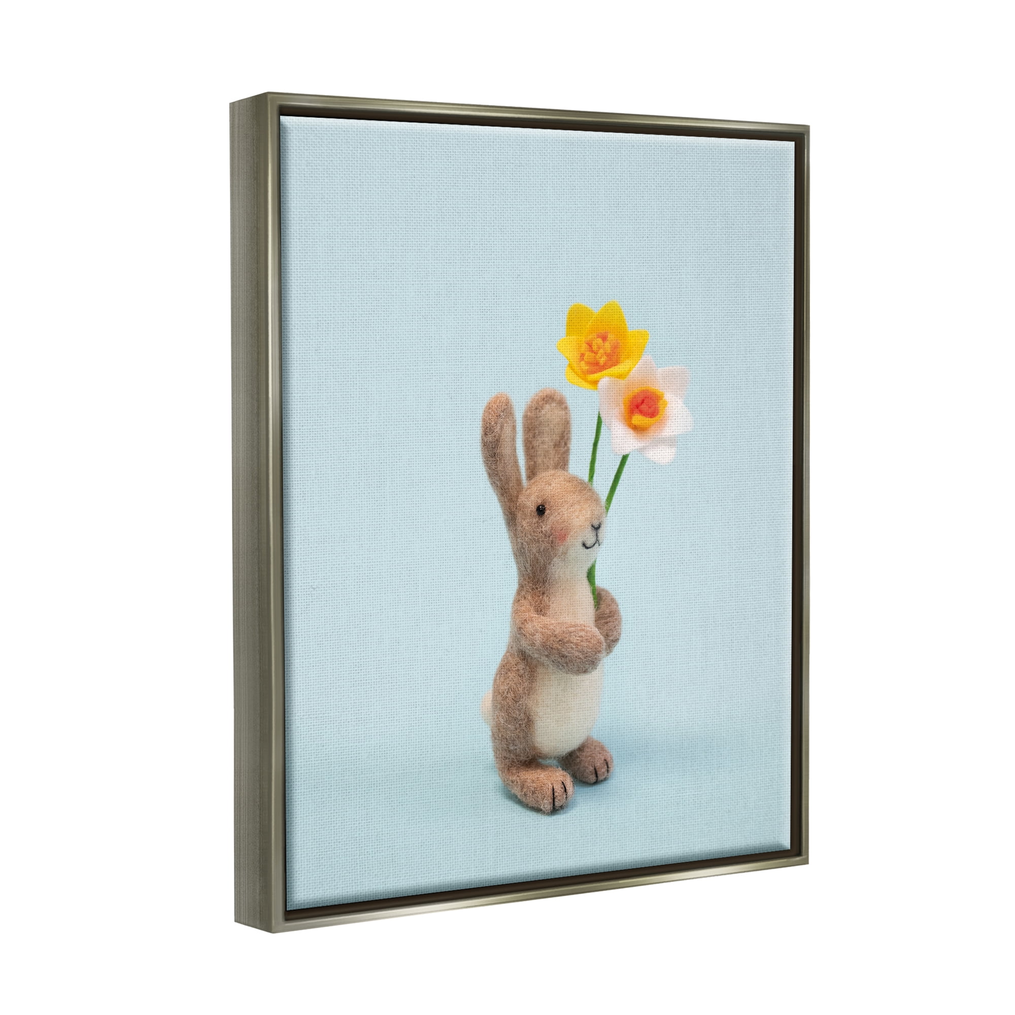 Stupell Industries Spring Bunny Floral Daffodils Holiday Photography Gray Floater Framed Art Print Wall Art