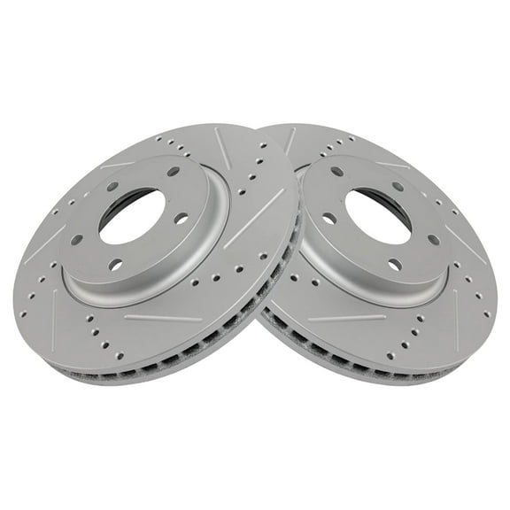 TRQ Front Performance Brake Rotors Set Premium G-Coated Cross Drilled & Slotted Fits Select 2003-2004 INFINITI M45 2002-2006 Q45 2004-2017 Nissan Quest