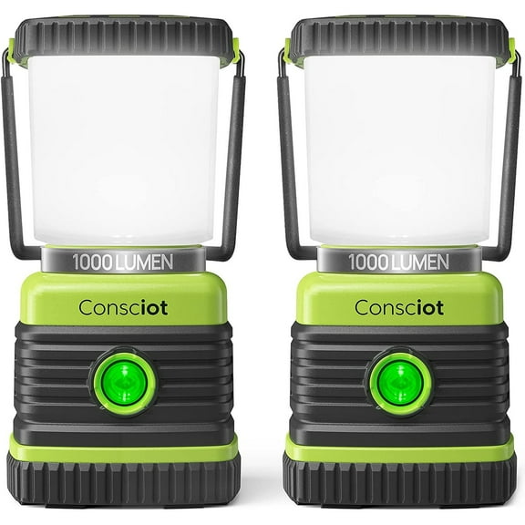 Consciot Ultra Bright LED Camping Lantern with 1000LM, D Battery Powered, 4 Light Modes, Dimmable Water-Resistant Lantern, Portable Flashlight for Camping, Hiking, Emergency, Power Outage, 2-Pack