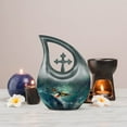 thumbnail image 7 of MUKTIVE Puffin Bird Memorial Urns for Adult Male - Large Green Funeral Urn for Ashes for Women - Cross Drop Cremation Urn for Mom & Dad - Burial Human Urns for Ashes Adult Female - 10 Inch, 7 of 7