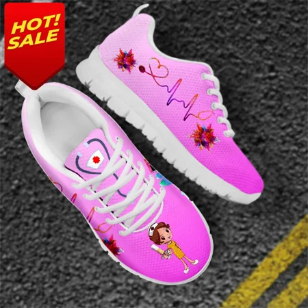 

New Cartoon Nurse Shoes For Women Medical Heart Beat Brand Design Breathable Sneakers Flats Shoes Zapatos Mujer