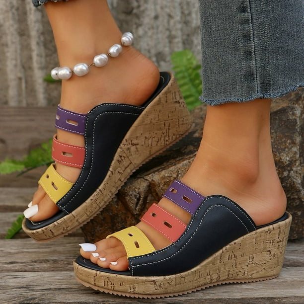 MKLEKYY Sandalias para Dama Sandalias de Tacón Alto Con Pendiente para Mujer Sandalias Casuales Con Bloques de Color