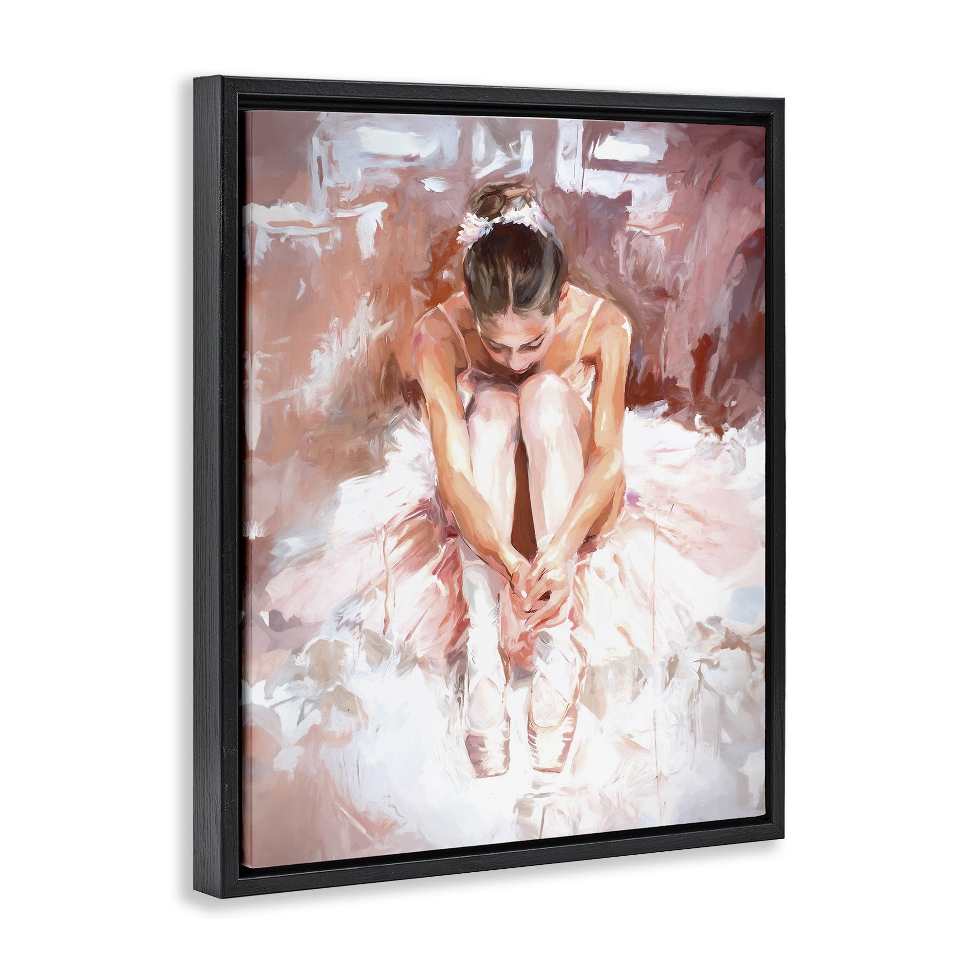 Stupell Industries Serene Ballerina Visage Novelty Painting Black Floater Framed Art Print Wall Art, 17 x 21