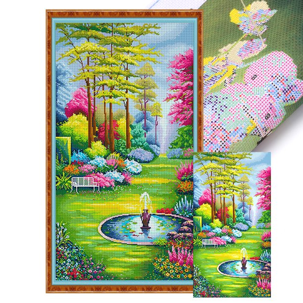 Hilo Algodón Ecológico Wdftyju Bordado 11CT 3 Hebras 50x90cm Jardín Secreto 1 Kit Serie Paisaje Punto Cruz