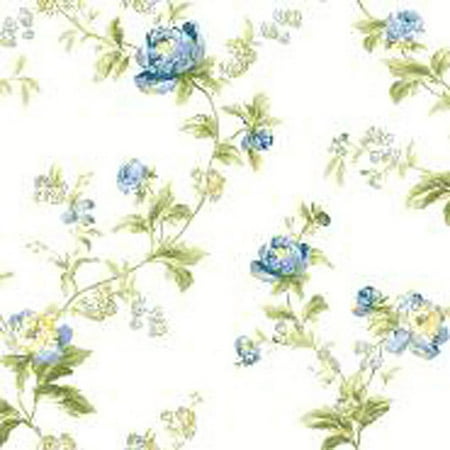 Waverly Classics Forever Yours Trail Wallpaper, Eggshell/Gray Blue/Cobalt Blue/Sage/Amber/Butter/Willow Green/Grass Green