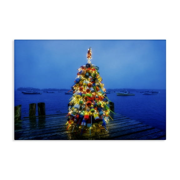 Stupell Industries Lit Bouys Christmas Tree Holiday Painting Gallery Wrapped Canvas Art Prints Wall Art, 24 x 16