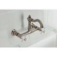 thumbnail image 3 of Kingston Brass KS3258PX Vintage Double-Handle Wall-Mount Bridge Kitchen Faucet, Brushed Nickel, 3 of 7