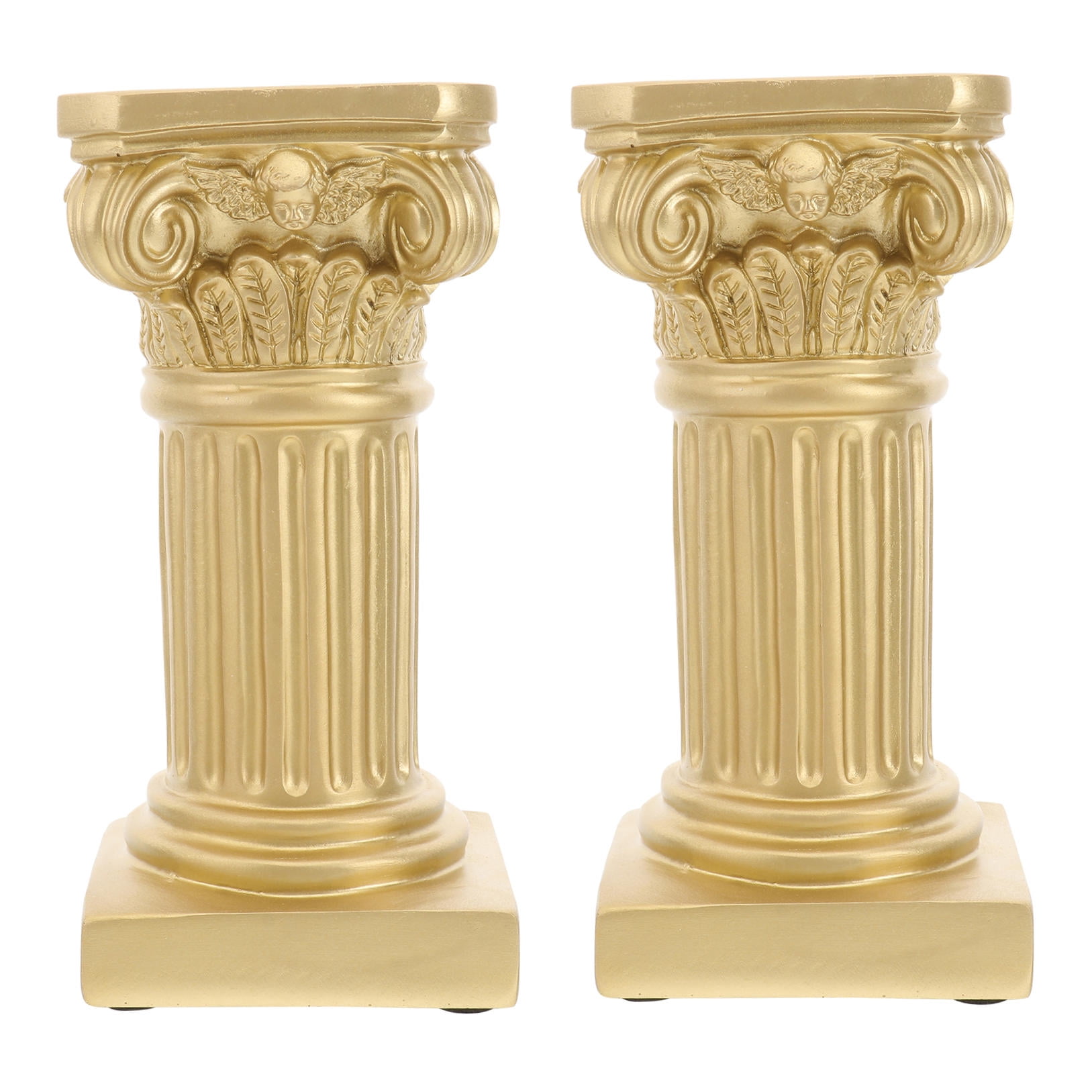 RUNROTOO 2Pcs Roman Pillar Sculpture Golden Resin Home Decoration For Balcony Garden