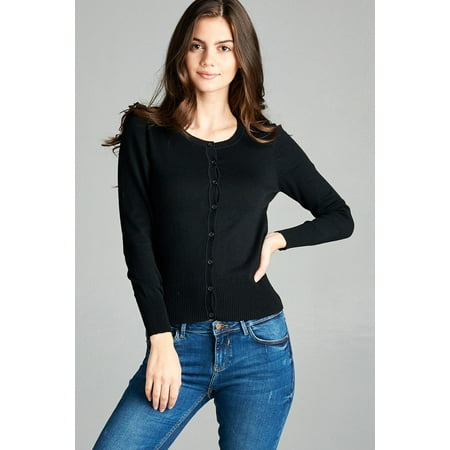 Button Up Sweater Vest - Women's Open Front Button up Basic Cardigan Light Knit Long Sleeve Sweater