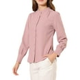 thumbnail image 5 of INSPIRE CHIC Women's Stand Collar Button Down Long Sleeve Shirts, 5 of 8
