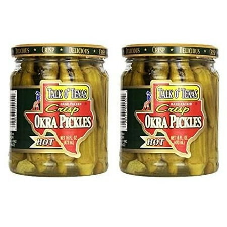 Okra Pickles, Hot, 16 oz (Pack of 2) Talk O Texas