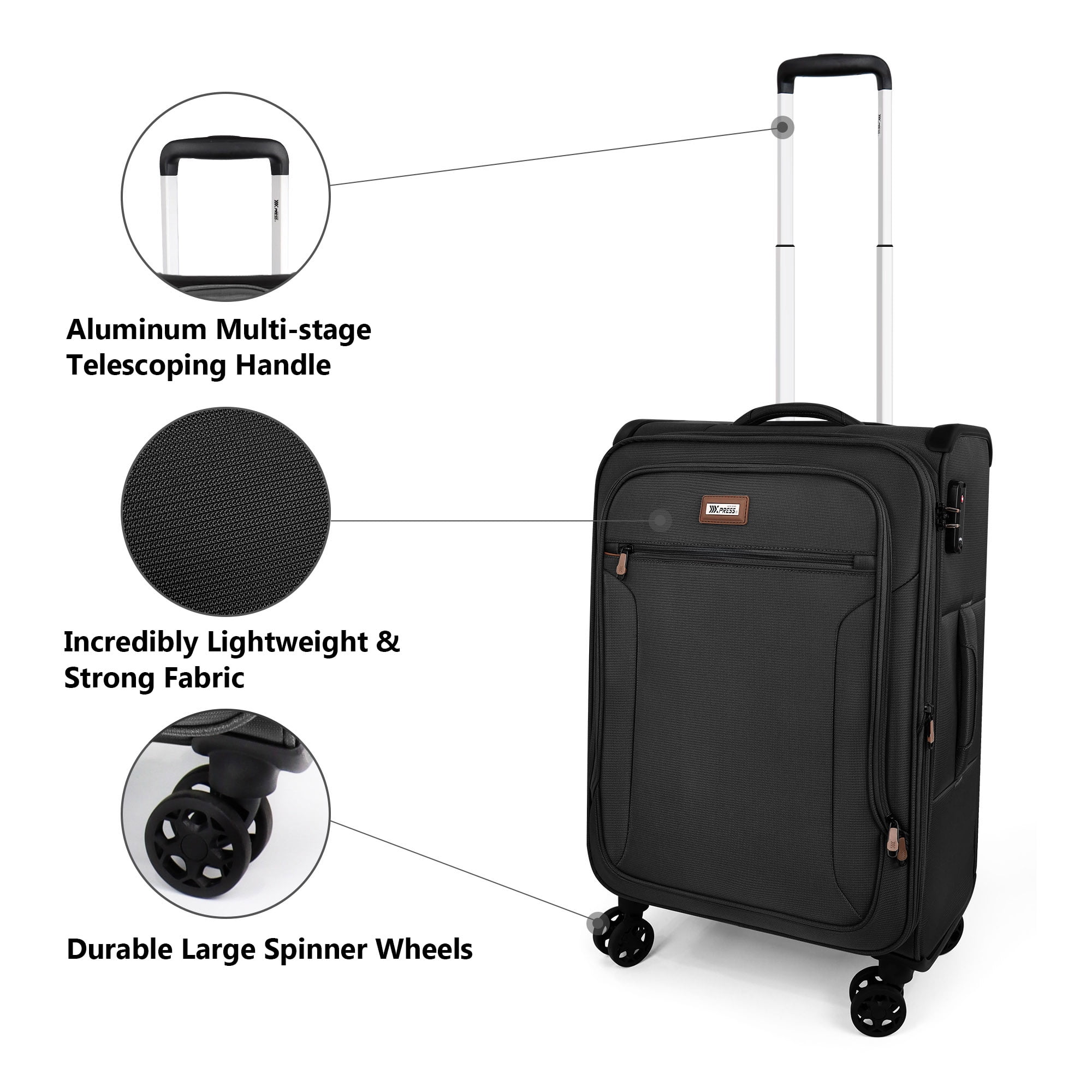 20 inch Softside Carry-on Luggage for Airplane Expandable Spinner Suitcase with TSA Lock, Black - XJ1907