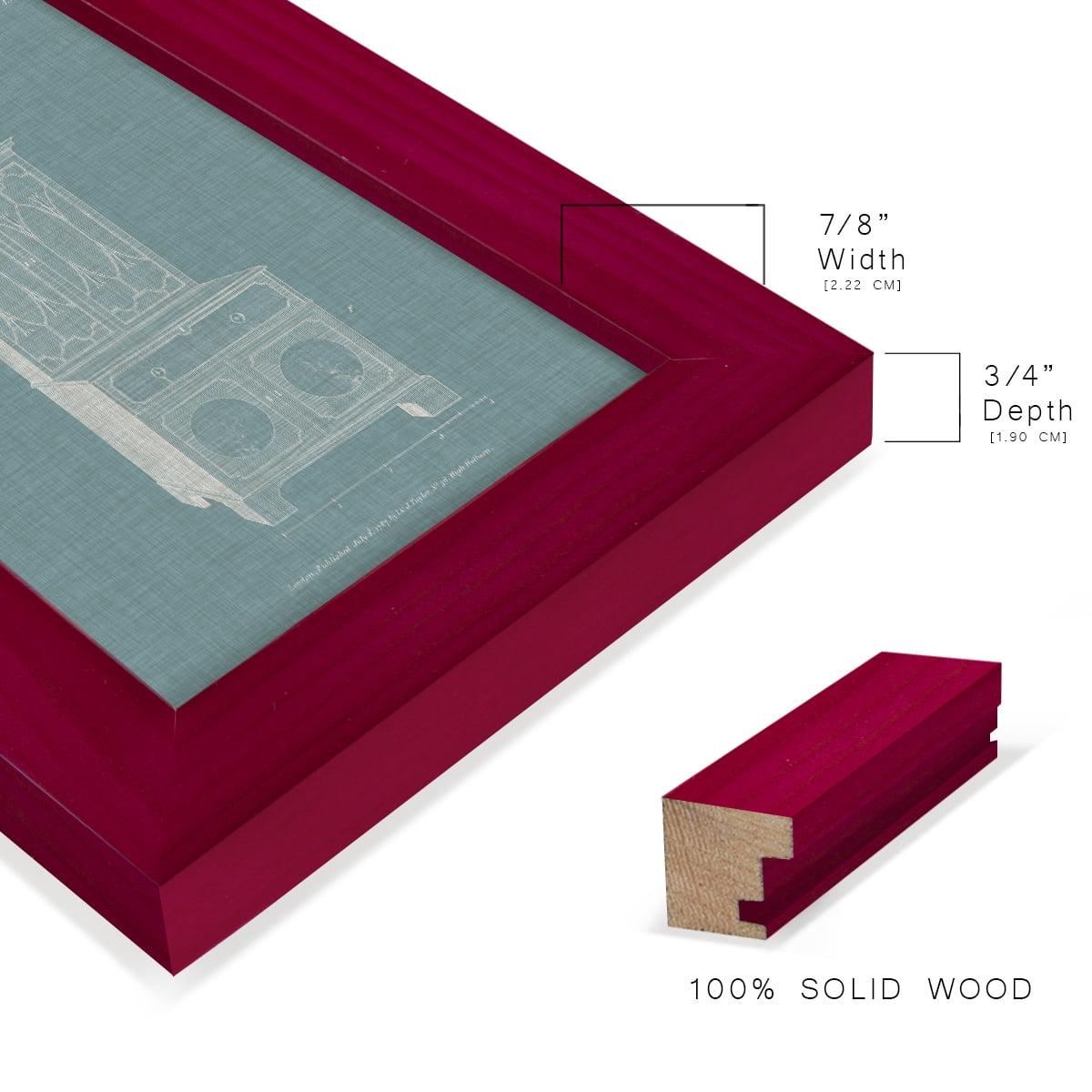 Hepplewhite Desk & Bookcase III - Framed Print w/glass - Cherry Red