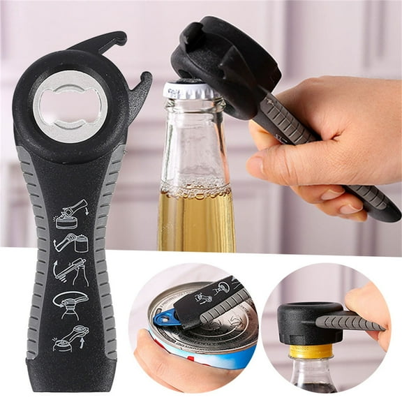 5-In-1 Bottle Opener - 5 In 1 Bottle and Can Opener Five In One Stainless Steel (Black/Gray), By PRYESS