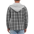 thumbnail image 3 of Men's Plaid Drawstring Hooded Chest Pocket Long Sleeve Shirt Jacket M Gray, 3 of 6