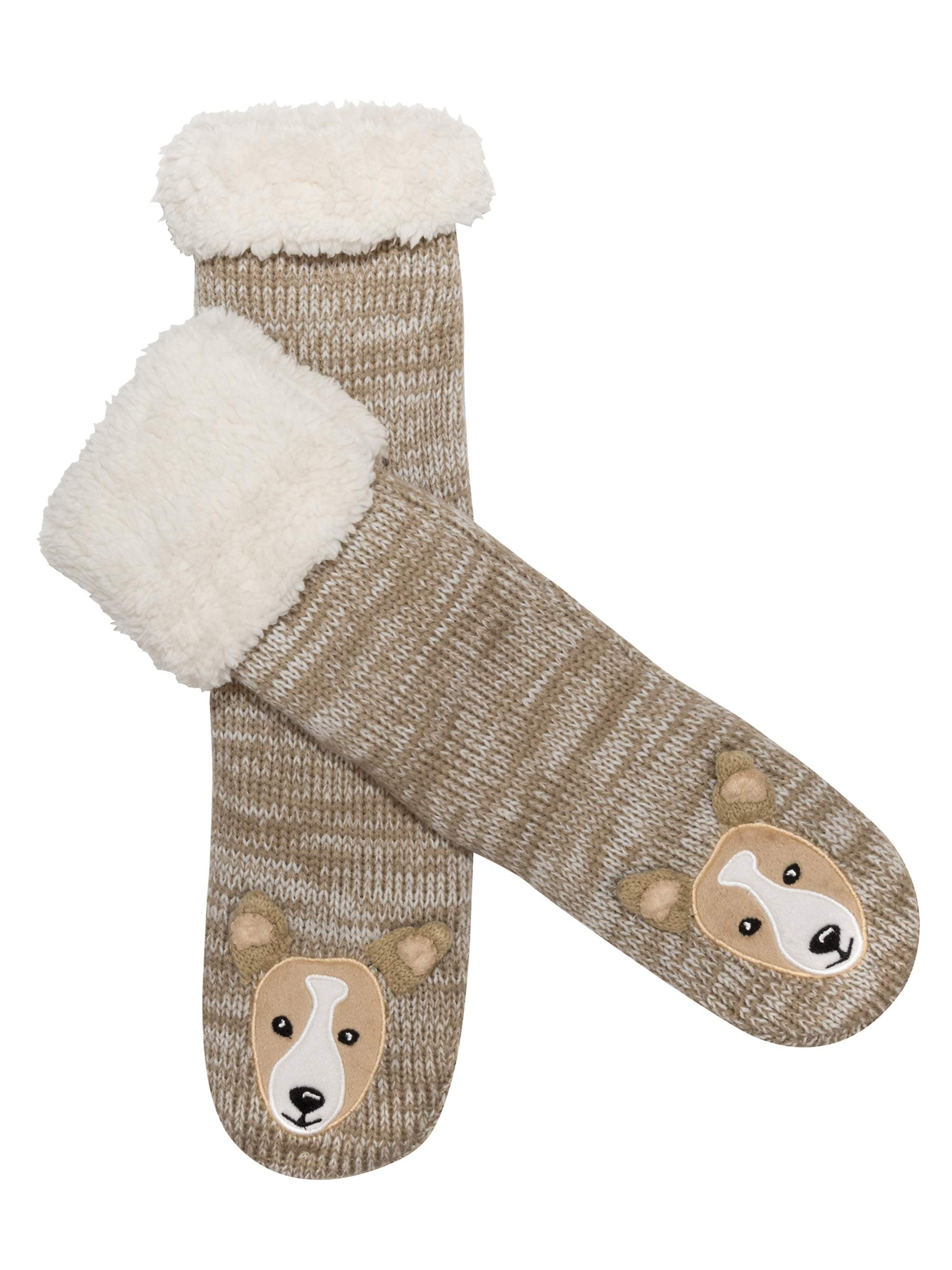 Women's Brown Bear Sherpa Lined Slipper Socks - Walmart.com