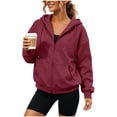 thumbnail image 3 of VBVC Women's Full Zip Up Hooded Sweatshirt , Casual Long Sleeve Coat For Women , Ladies' Loose Fit Athletic Hoodie with Pockets,Wine,S-2XL, 3 of 10