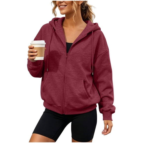 Luvrsol Hoodies for Women Drawstring Hood Zip Jacket Long Sleeve Casual Layering Top with Pockets S-2XL