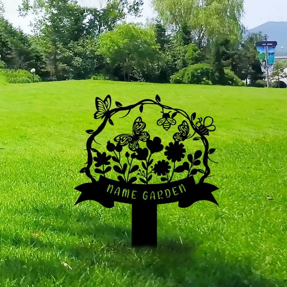 Custom Garden Metal Sign, Flower Sign with Stakes, Outdoor Metal Sign, Metal Yard Art, Housewarming Gift, Garden Decor