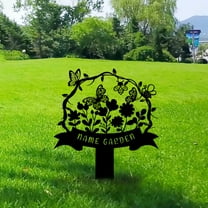 Custom Garden Metal Sign, Flower Sign with Stakes, Outdoor Metal Sign, Metal Yard Art, Housewarming Gift, Garden Decor