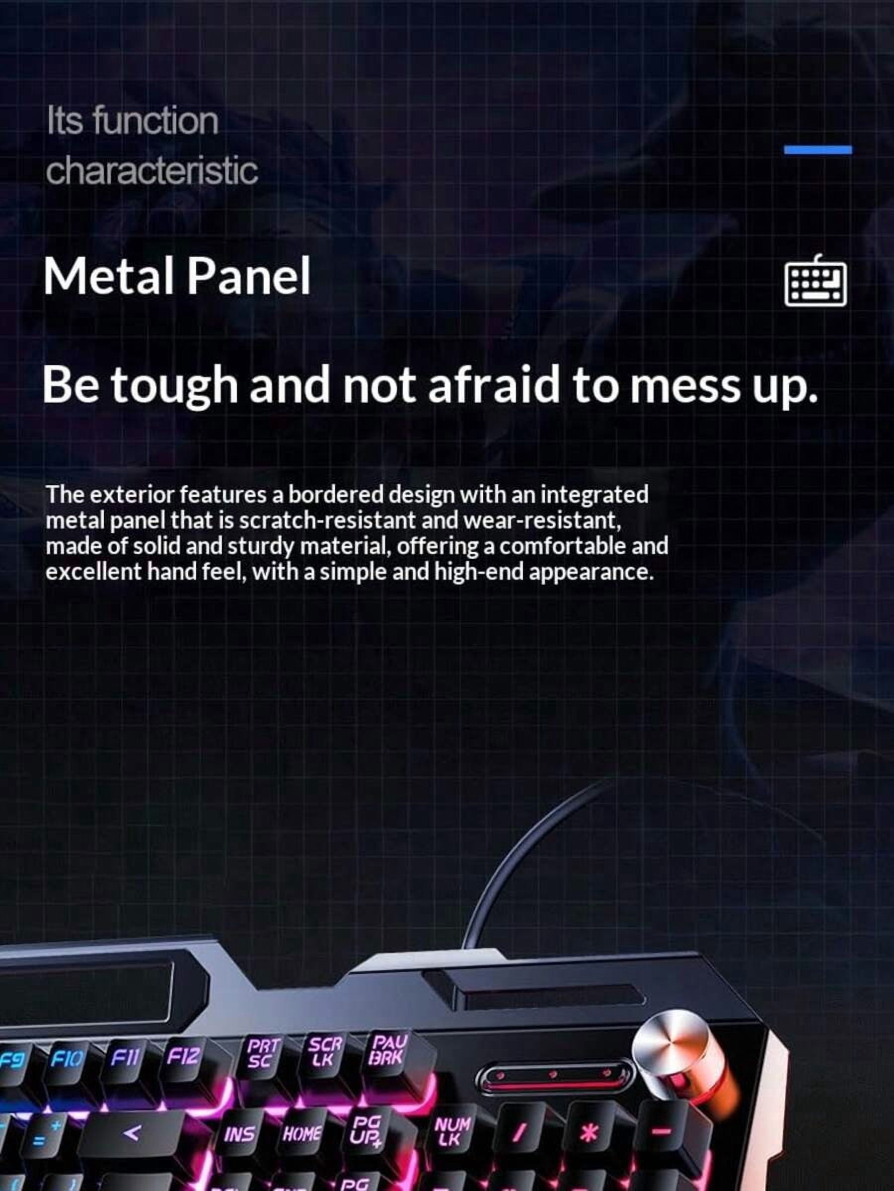 White Gaming Mechanical Keyboard, Blue LED Backlit, Multimedia Knob For Audio & Brightness, Heavy-Duty Metal Construction, Adjustable Knob