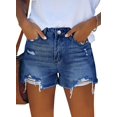 thumbnail image 1 of Pantalones cortos vaqueros Onlypuff azul marino desgastados para mujer, 1 of 6