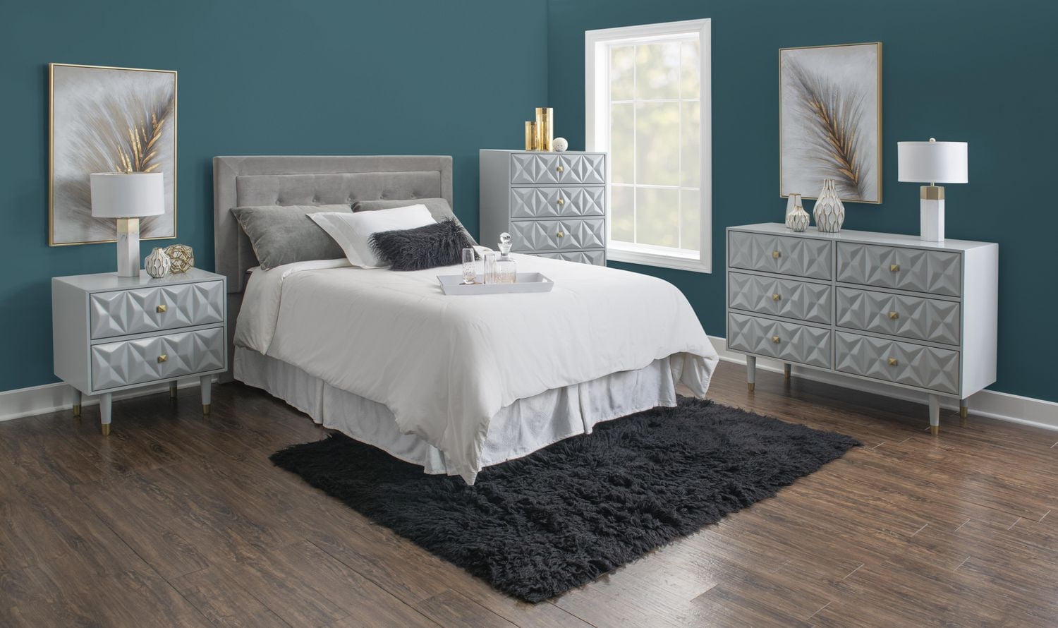 Geometric Five Drawer Chest, Grey