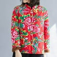 thumbnail image 2 of Penkiiy Manteau en Coton Rouge à Fleurs Style Chinois pour Femmes, Imprimé Ethnique Floral Décontracté avec Boucle m Rouge, 2 of 7