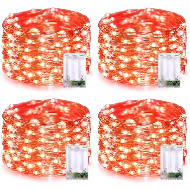JMEXSUSS Paquete de 4 50 luces LED de hadas de Halloween con pilas, 16.1 pies de cadena de luces moradas de Halloween, mini luces de Halloween para interiores y exteriores, impermeables para decoració