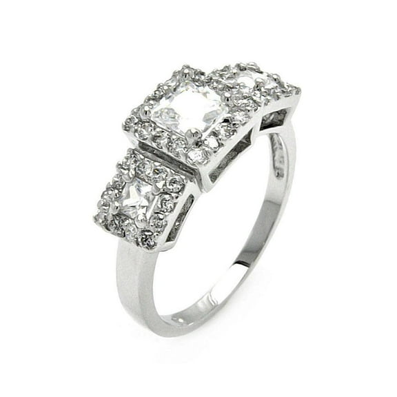 Rhodium Plated Sterling Silver 925 3 Set Clear Cubic Zirconia Square Bridal Ring White Female Size 8