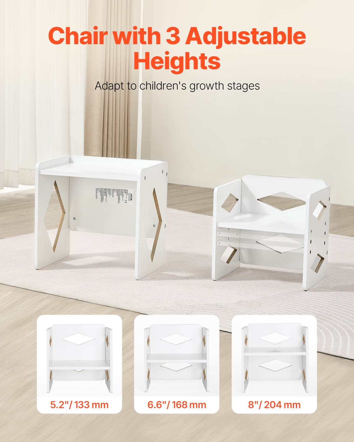 VEVOR Montessori Weaning Table and Chair Set, Wooden Toddler Table and Chair Set for Aged 1-5, Adjustable Height Kids Montessori Chair and Activity Table, Ideal for Reading, Eating, Playing - White