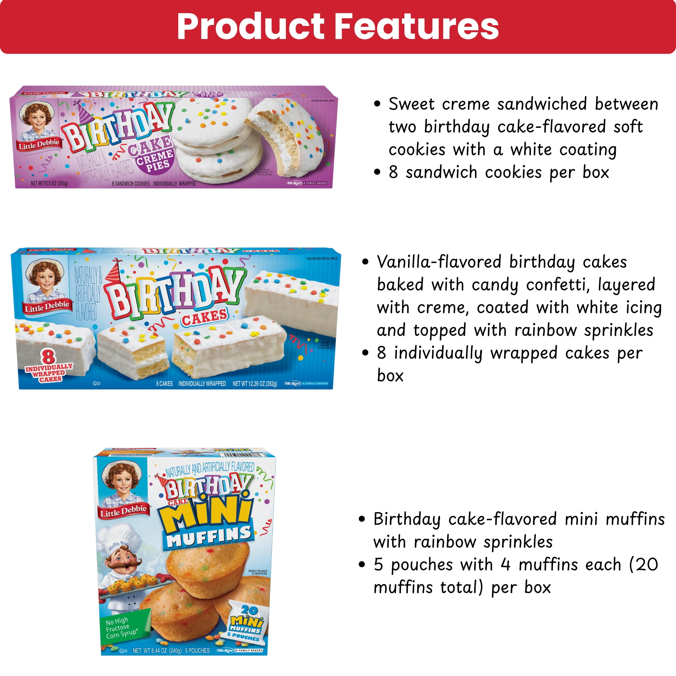 Little Debbie Birthday Cake Snack Box Bundle, 66.7 oz,