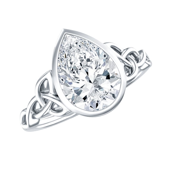 Rosec Jewels Certified Moissanite Teardrop Engagement Ring 2 Carat - Celtic Knot Ring for Women - 7X10 mm - D-VS1 Quality, 925 Sterling Silver, US 4.00
