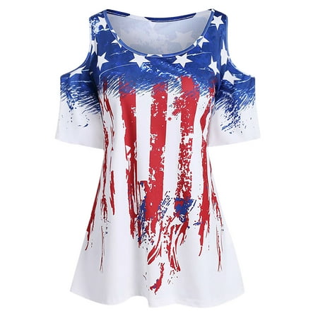 BOYNEWYORK - Plus Size Short Sleeve T Shirt for Women, American Flag ...